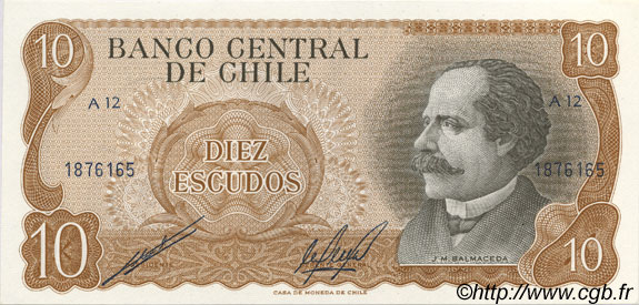 10 Escudos CHILE  1970 P.143 UNC