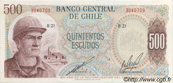 500 Escudos CHILE  1971 P.145 UNC-