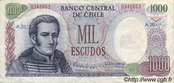 1000 Escudos CHILE
  1971 P.146 SS