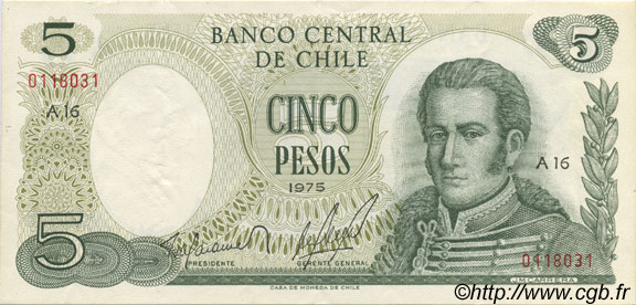 5 Pesos CILE  1975 P.149a SPL