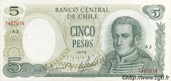 5 Pesos CILE  1975 P.149a FDC