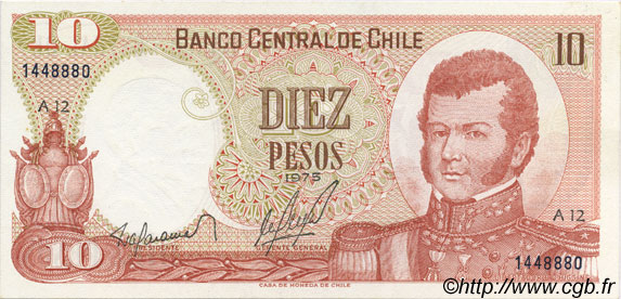 10 Pesos CILE  1975 P.150b q.FDC