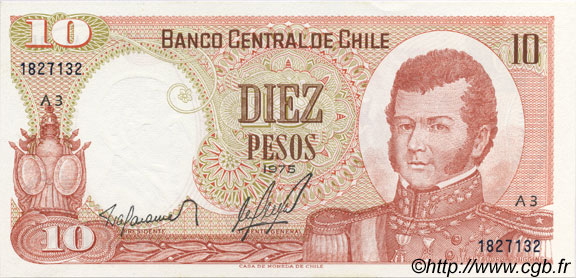 10 Pesos CHILE  1976 P.150b UNC