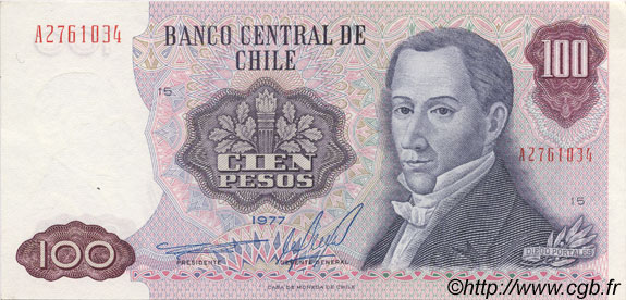 100 Pesos CHILE  1977 P.152b UNC-
