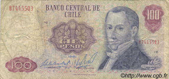 100 Pesos CILE  1981 P.152b MB