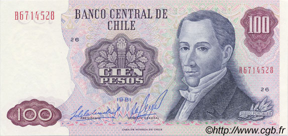 100 Pesos CHILE  1981 P.152b UNC-