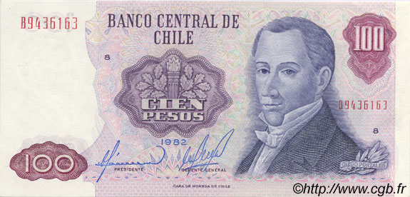 100 Pesos CHILI  1982 P.152b pr.NEUF