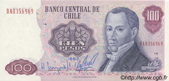 100 Pesos CILE  1983 P.152b FDC