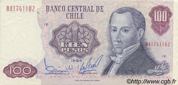 100 Pesos CILE  1984 P.152b SPL