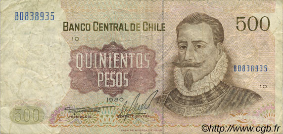 500 Pesos CHILE  1980 P.153b F+