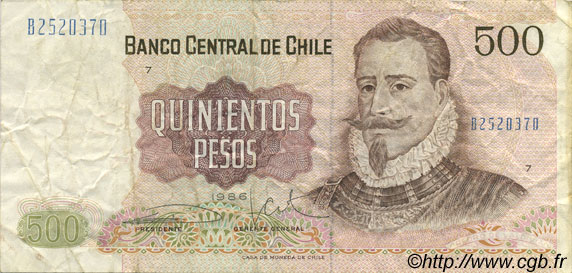 500 Pesos CHILE  1986 P.153b F+