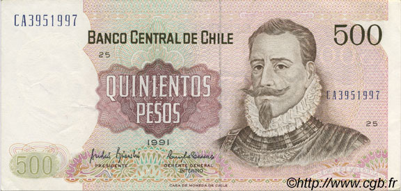 500 Pesos CHILE  1991 P.153c XF