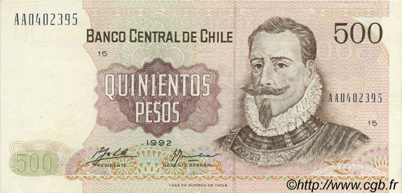 500 Pesos CHILE  1992 P.153d XF