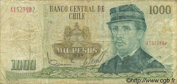 1000 Pesos CHILE  1984 P.154b F-