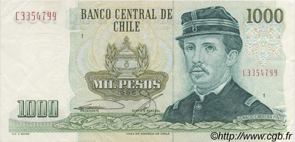1000 Pesos CHILE
  1986 P.154b EBC