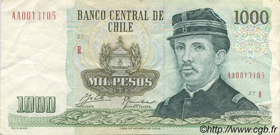 1000 Pesos CHILE  1993 P.154e XF