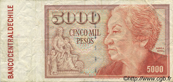 5000 Pesos CHILE  1995 P.155e F - VF