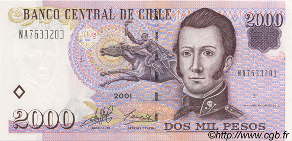 2000 Pesos CILE  2001 P.158 q.FDC