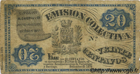 20 Centavos CILE  1879 PS.-- q.MB