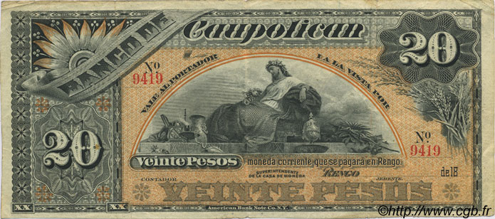 20 Pesos Non émis CHILE  1884 PS.139r VF