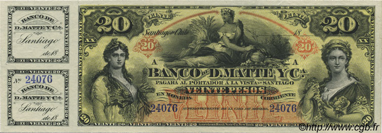 20 Pesos Non émis CHILE
  1888 PS.279r SC+