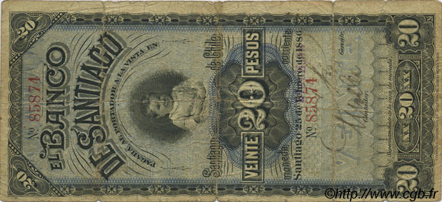 20 Pesos CHILE  1886 PS.415a VG