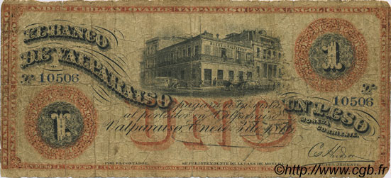 1 Peso CHILE  1876 PS.486 VG