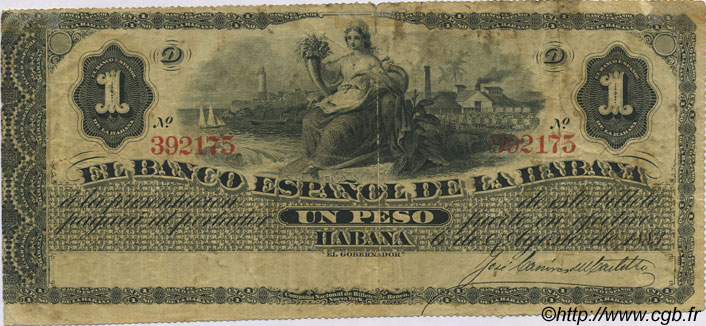 1 Peso CUBA  1883 P.027e F