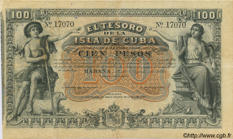 100 Pesos CUBA  1891 P.043 MBC