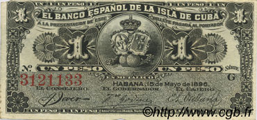 1 Peso KUBA  1896 P.047a fVZ
