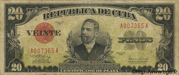 20 Pesos CUBA  1938 P.072d F