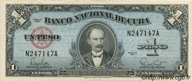1 Peso CUBA  1960 P.077b SPL+