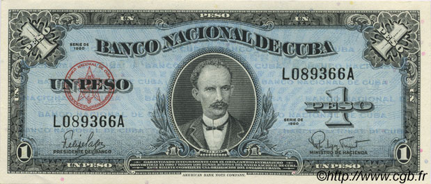 1 Peso KUBA  1960 P.077b fST+