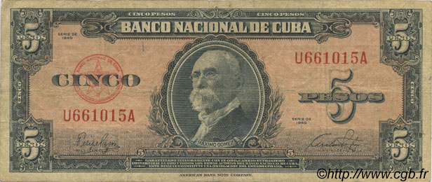 5 Pesos CUBA  1949 P.078a MB