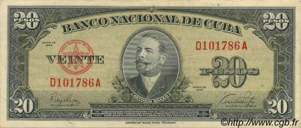 20 Pesos CUBA  1949 P.080a VF
