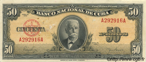 50 Pesos CUBA  1950 P.081a XF