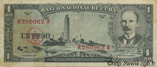 1 Peso KUBA  1956 P.087a SS