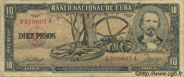 10 Pesos CUBA  1958 P.088b TB