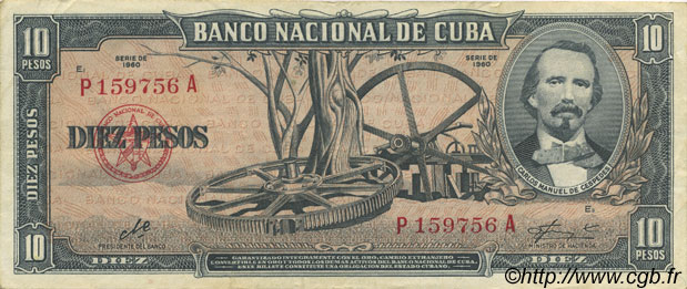 10 Pesos CUBA  1960 P.088c XF