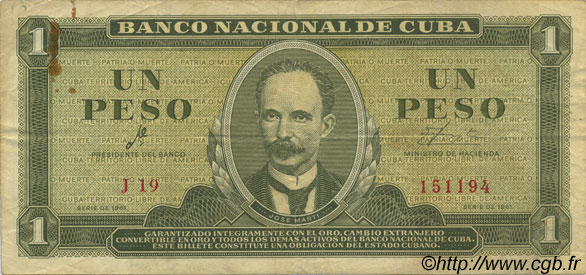 1 Peso CUBA  1961 P.094a VF