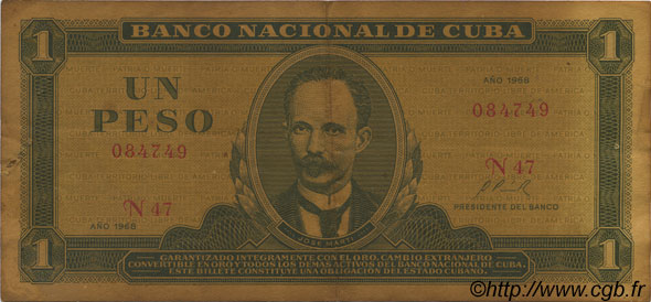 1 Peso CUBA  1968 P.102a RC