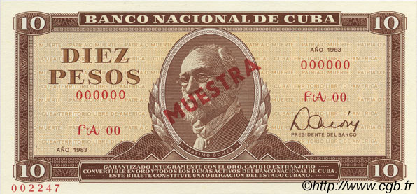 10 Pesos Spécimen KUBA  1983 P.104s ST