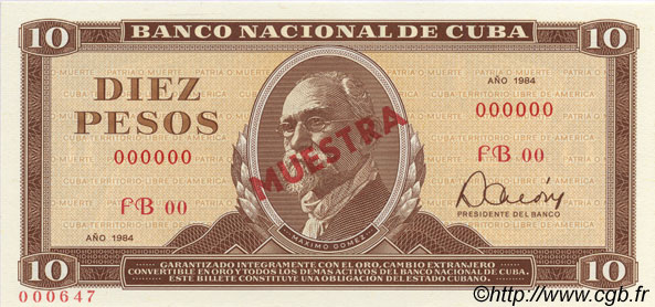 10 Pesos Spécimen CUBA  1984 P.104s pr.NEUF