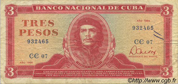 3 Pesos CUBA  1984 P.107a F+