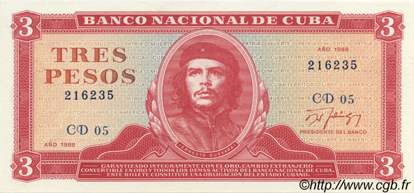 3 Pesos CUBA  1988 P.107b FDC