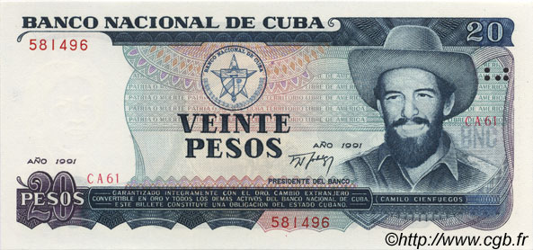 20 Pesos CUBA  1991 P.110 AU+