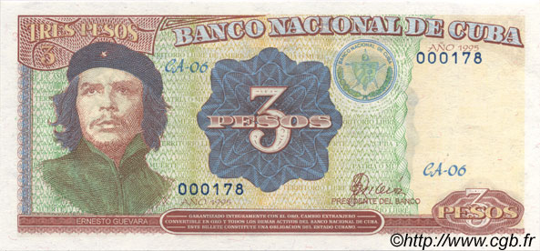 3 Pesos CUBA  1995 P.113 UNC