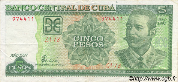 5 Pesos CUBA  1997 P.116a MBC+