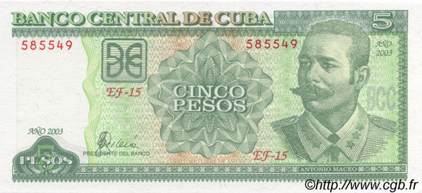 5 Pesos KUBA  2003 P.116f ST