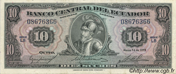 10 Sucres ECUADOR  1975 P.109 EBC